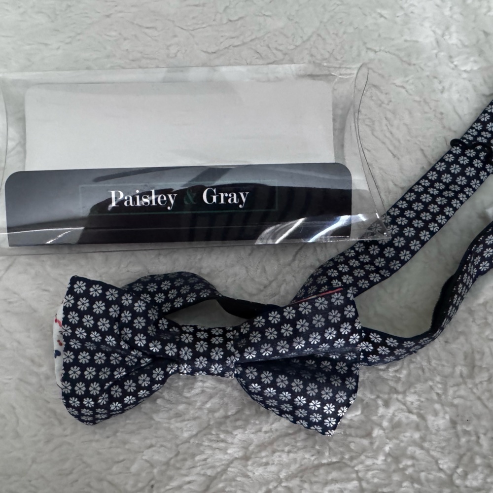 Paisley & Gray Navy and White Floral Bow Tie